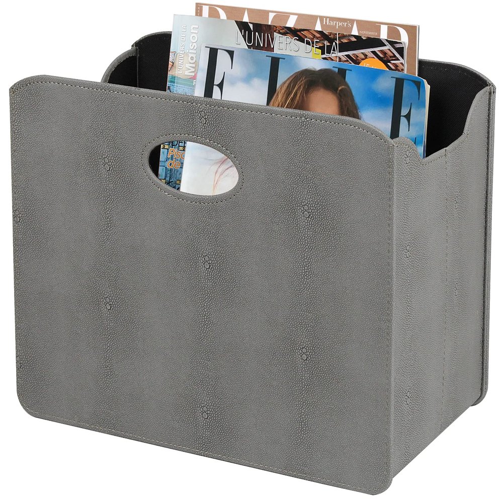HofferRuffer Magazine Basket Holder, Foldable Magazine Rack, Document File Holder Organizer, File Folder, Newspaper Storage Bin Organizer for Home or Office (Dark Grey Shagreen)