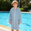 MissShorthair Hooded Towel Robe for Kid, Zipper Beach Cover Up, Swim Changing Robe for Boy, Girls Bath Towelling Poncho Light Blue 11-13 Years view 2