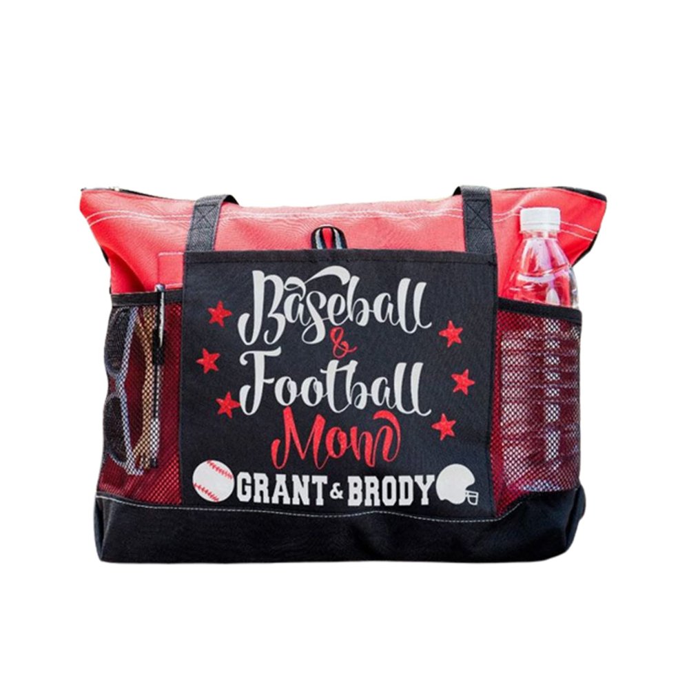 Handance Personalized Baseball Mom Tote Bag Custom Softball Mom Lightweight Tote Bag with Zipper Sports Mom Gift (Style 2)