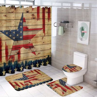 Kazynee American Flag Texas Shower Curtain Sets with Rugs 4 Piece Accessories Bathroom Curtains Shower Set Include Shower Curtain Non-Slip Rug Toilet Lid Cover Bath Mat One Size