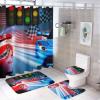 Kazynee Red Blue Racing Car 4 Piece Shower Curtain Sets, Non-Slip Rugs, Toilet Lid Cover and Bath Mat, Durable and Waterproof, for Bathroom Decor Set One Size view 1