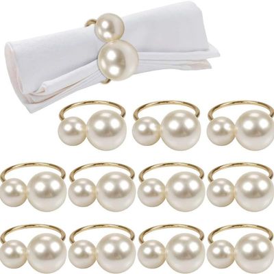 12PCS Pearl Napkin Rings, Washable Decorative Metal Napkin Ring Buckle Gold Napkin Holder Buckle for Wedding Party Banquet Christmas Dinner
