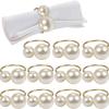 12PCS Pearl Napkin Rings, Washable Decorative Metal Napkin Ring Buckle Gold Napkin Holder Buckle for Wedding Party Banquet Christmas Dinner view 1
