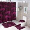 Kazynee Burgundy Flower 4 Piece Shower Curtain Sets, Non-Slip Rugs, Toilet Lid Cover and Bath Mat, Durable and Waterproof, for Bathroom Decor Set One Size view 1