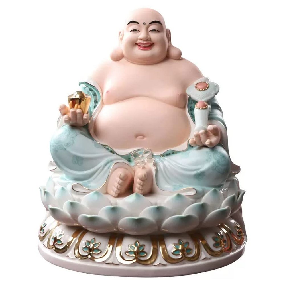 BONAD Office Decorations Zen Decoration Ceramics Full Hall Buddha Sitting Lotus Maitreya Buddha Big Belly Laughing Buddha Maitreya Home Worship Ornaments Attracting Wealth Family Buddha Statue