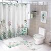 Kazynee Eucalyptus Green Leaves 4 Piece Shower Curtain Sets, Non-Slip Rugs, Toilet Lid Cover and Bath Mat, Durable and Waterproof, for Bathroom Decor Set One Size view 1