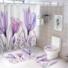 Kazynee Lavender Purple Flowers 4 Piece Shower Curtain Sets, Non-Slip Rugs, Toilet Lid Cover and Bath Mat, Durable and Waterproof, for Bathroom Decor Set One Size view 1