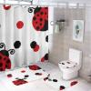Kazynee Cute Red Ladybug 4 Piece Shower Curtain Sets, Non-Slip Rugs, Toilet Lid Cover and Bath Mat, Durable and Waterproof, for Bathroom Decor Set One Size view 1