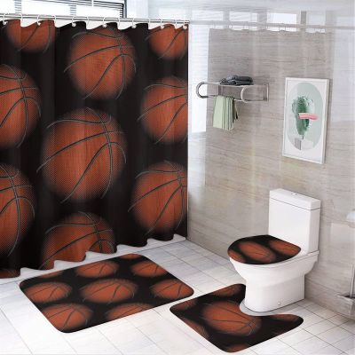 Kazynee Teens Sports Basketball Shower Curtain Sets with Rugs 4 Piece Accessories Bathroom Curtains Shower Set Include Shower Curtain Non-Slip Rug Toilet Lid Cover Bath Mat One Size