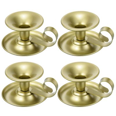 PATIKIL Retro Iron Taper Candle Holder, Set of 4 Gold Simple Candlestick Holder Candle Light Stand for Halloween Table Centerpiece Party Wedding Dinning Decor