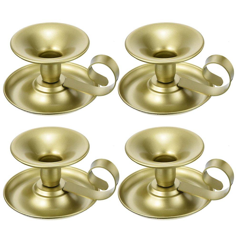 PATIKIL Retro Iron Taper Candle Holder, Set of 4 Gold Simple Candlestick Holder Candle Light Stand for Halloween Table Centerpiece Party Wedding Dinning Decor