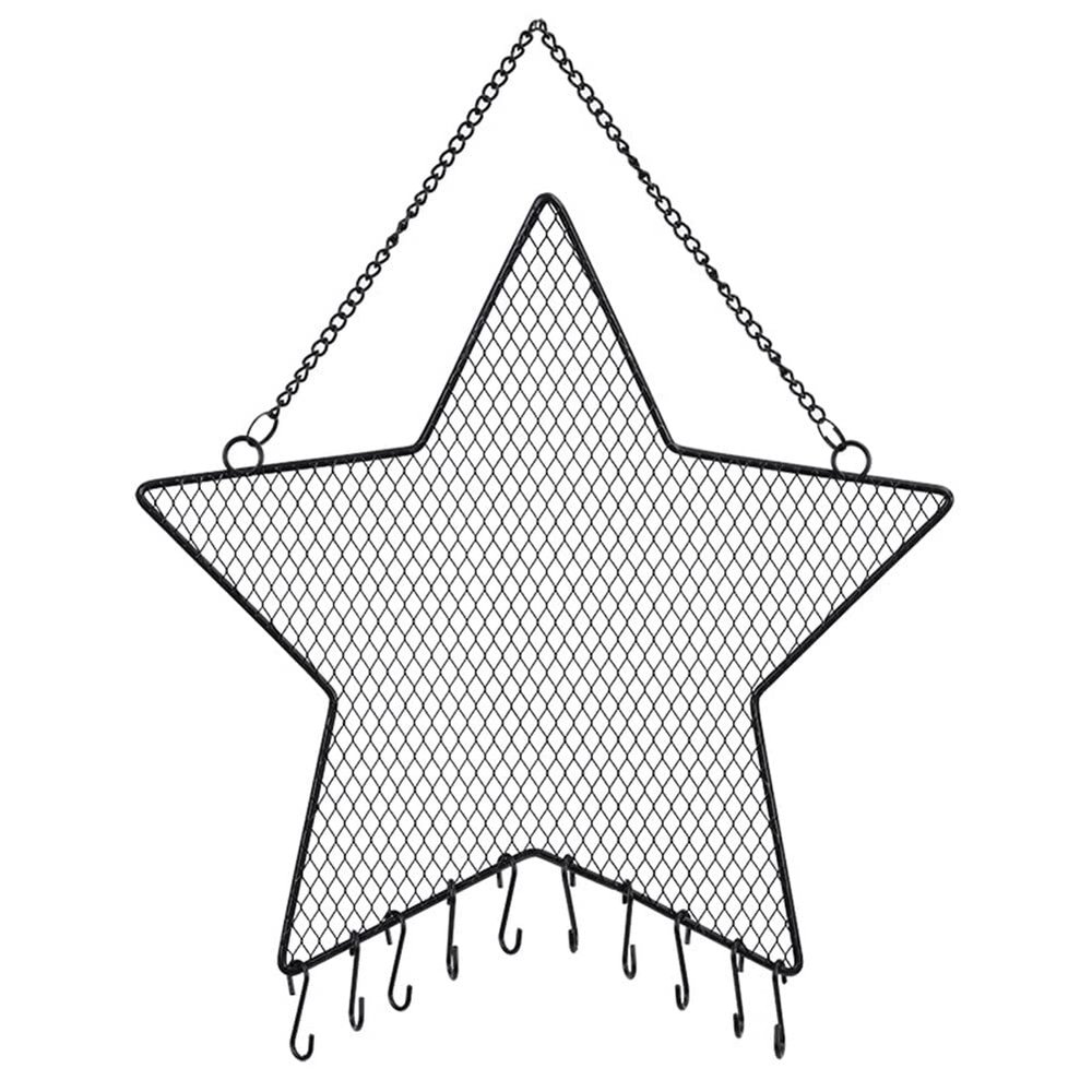 Hanging Earring Organizer Wall Mounted Jewelry Organizer for Women Girls - Moon Star Shaped Earring Organizer Frame Metal Grid Jewelry Display Rack with Hooks for Hold Rings Bracelets Necklaces
