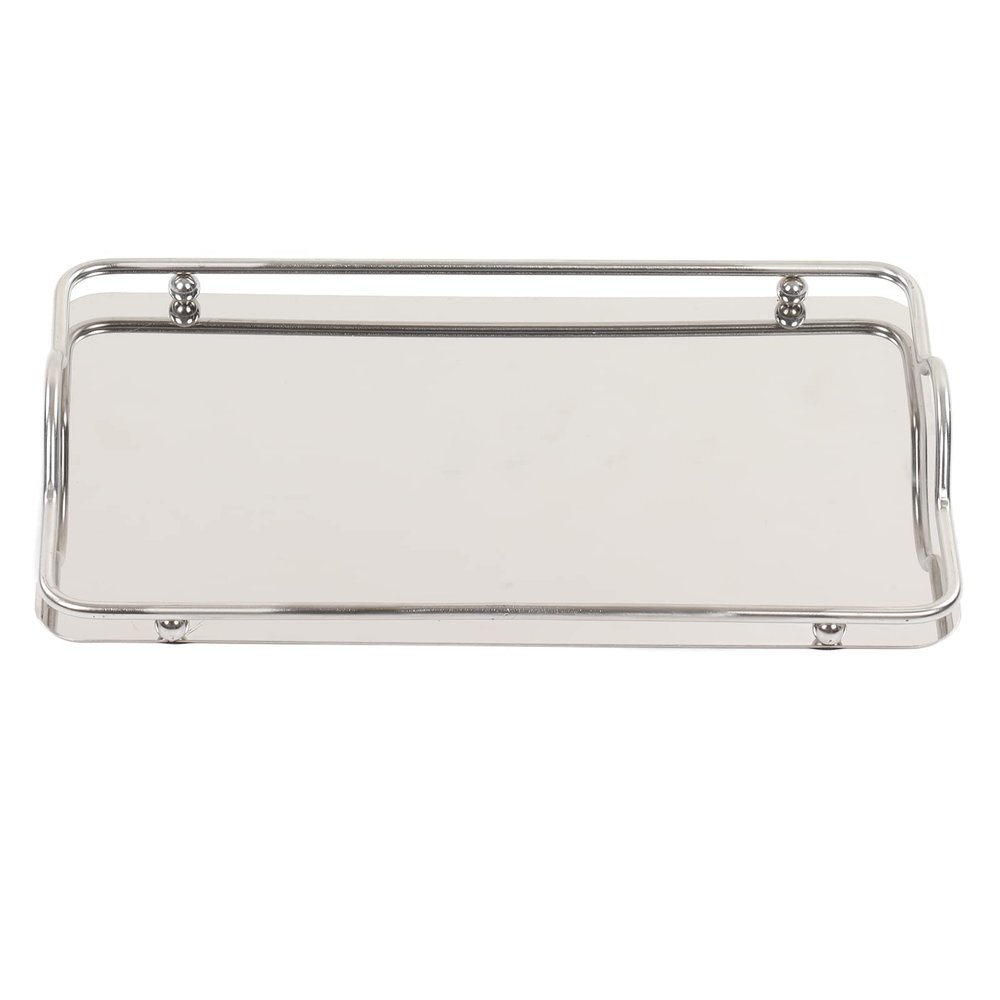 Large Rectangular Tray with Handle, Exquisite Stainless Steel Tray, Simple Silver Storage Tray for Home Living Room Business, Convenient Multifunctional Holiday Food Tray