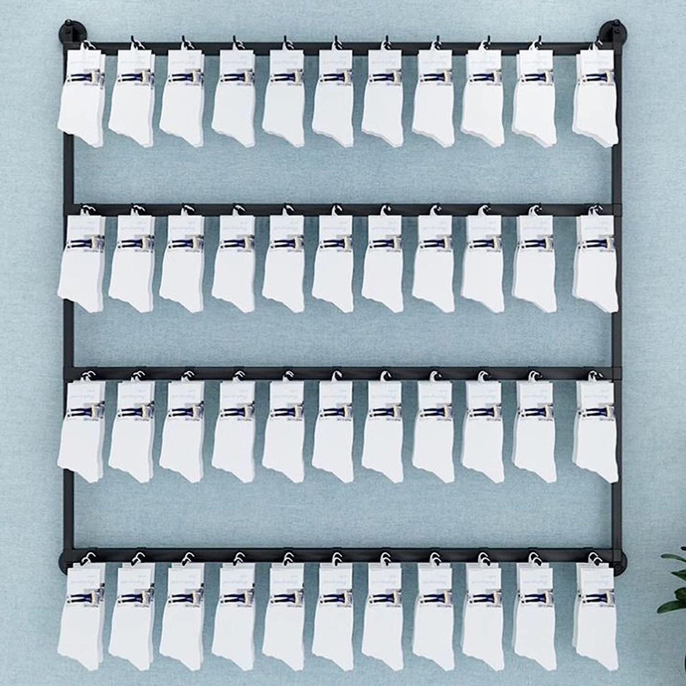 DELORM Wall-Mounted Socks Storage Organizer Display Stand, Boutique Space-Saving Hook Shelves Underwear Holder, Modern Retail Metal Frame Shelf, Multifunctional Hanging Necklace/Jewelry/Bracelet/Ring