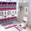 Kazynee Nautical Anchor 4 Piece Shower Curtain Sets, Non-Slip Rugs, Toilet Lid Cover and Bath Mat, Durable and Waterproof, for Bathroom Decor Set One Size view 1