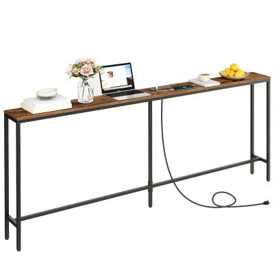 MAHANCRIS 78.7" Console Table with Power Outlet, Narrow Sofa Table, Industrial Entryway Table with USB Ports, Behind Couch for Entryway, Hallway, Foyer, Living Room, Rustic Brown CTHR20E01