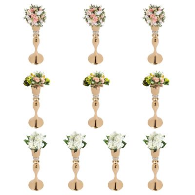 10 Pcs Metal Flower Arrangement Stand,Flower Vase with Crystal Bead, 21.7"/ 55cm Tall Flower Vases for Table Anniversary Party Birthday Event Aisle Home Decoration (Gold)