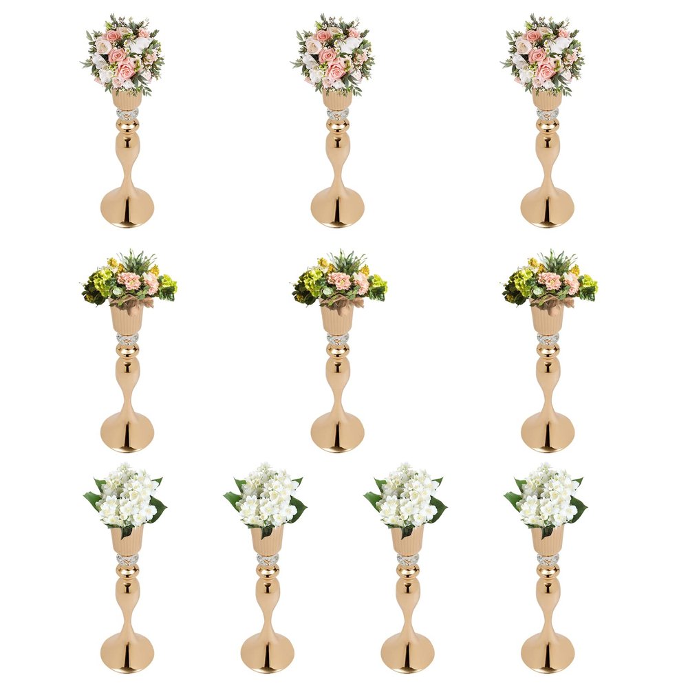 10 Pcs Metal Flower Arrangement Stand,Flower Vase with Crystal Bead, 21.7"/ 55cm Tall Flower Vases for Table Anniversary Party Birthday Event Aisle Home Decoration (Gold)