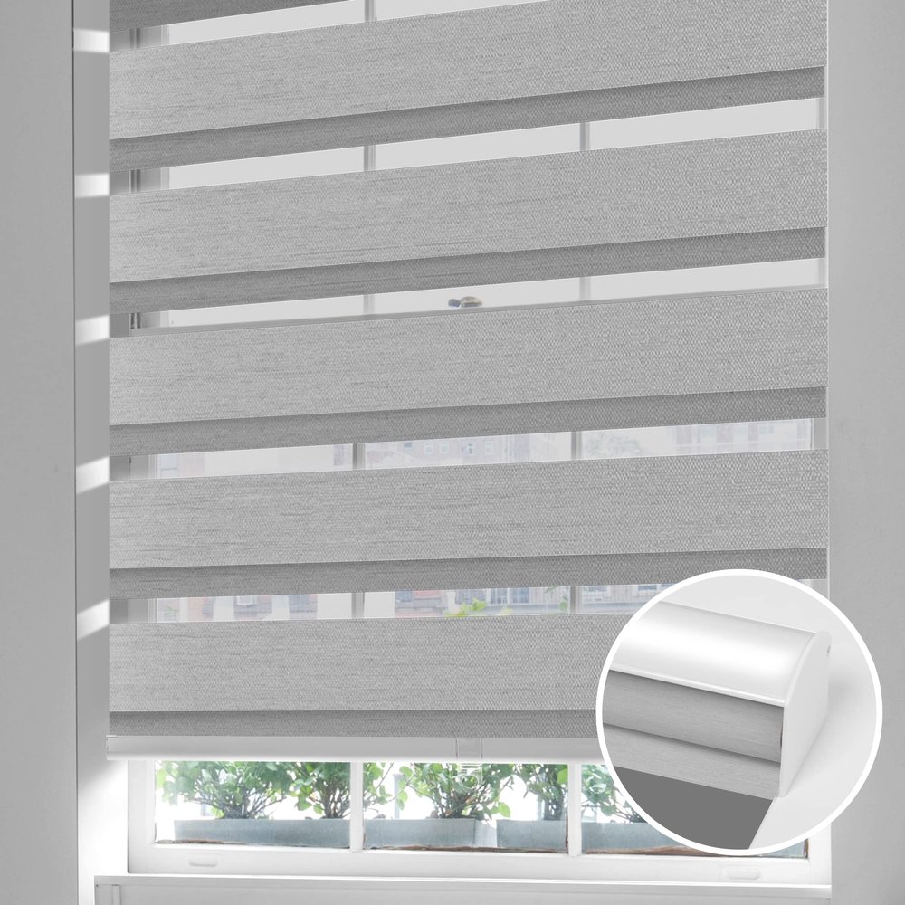 BERISSA Cordless Zebra Blinds for Window, Custom Size Zebra Window Shades,Dual Layer Sheer or Privacy,Light Control Day and Night,Modern Design Blind for Home,Office,Blackout-Gray,52" W x 48" H