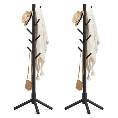 Wooden Coat Rack Free Standing with 8 Hooks 3 Adjustable Coat Tree,2 PCS
