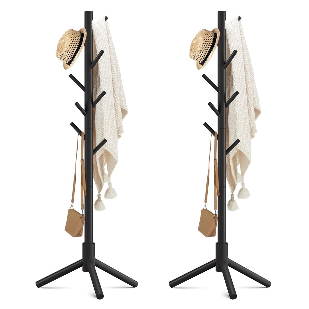 Wooden Coat Rack Free Standing with 8 Hooks 3 Adjustable Coat Tree,2 PCS