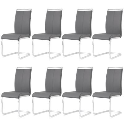 AZmac Modern Leather Dining Chairs Set of 8,Armless Kitchen Chairs,Dining Room Chairs with Upholstered Padded Seat and Sturdy Chrome Legs for Dining Room,Kitchen (Set of 8, Grey+PU Leather)