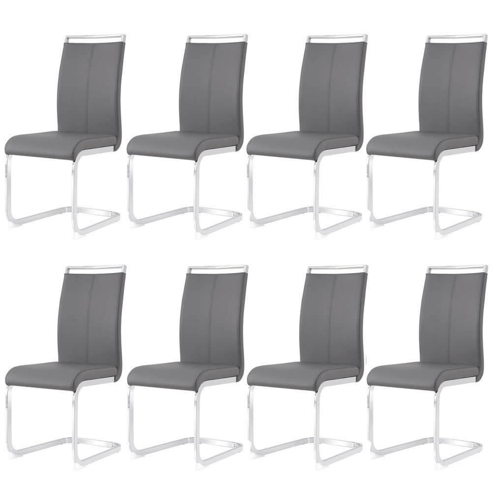AZmac Modern Leather Dining Chairs Set of 8,Armless Kitchen Chairs,Dining Room Chairs with Upholstered Padded Seat and Sturdy Chrome Legs for Dining Room,Kitchen (Set of 8, Grey+PU Leather)