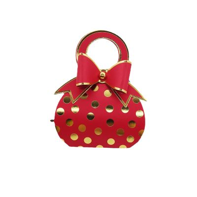 50pcs Red and Gold Bowknot Handbag with Gold Foil Dot Wedding Favor boxes Candy Box with Bow with handle for Wedding Birthday Favor Bridal Shower Baby Shower Party Favor