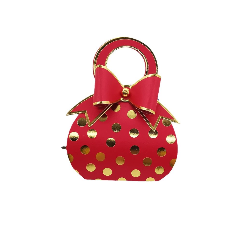 50pcs Red and Gold Bowknot Handbag with Gold Foil Dot Wedding Favor boxes Candy Box with Bow with handle for Wedding Birthday Favor Bridal Shower Baby Shower Party Favor