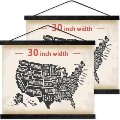 2 Pack Magnetic Poster Hanger Wooden Poster Hangers, 24 Inch, Extra Strong Magnets, Quick Assembly and Easy Use, Wood Poster Hanger for Wall Art, Pictures, Prints, Maps, 30x40 30x20 30x24, Black