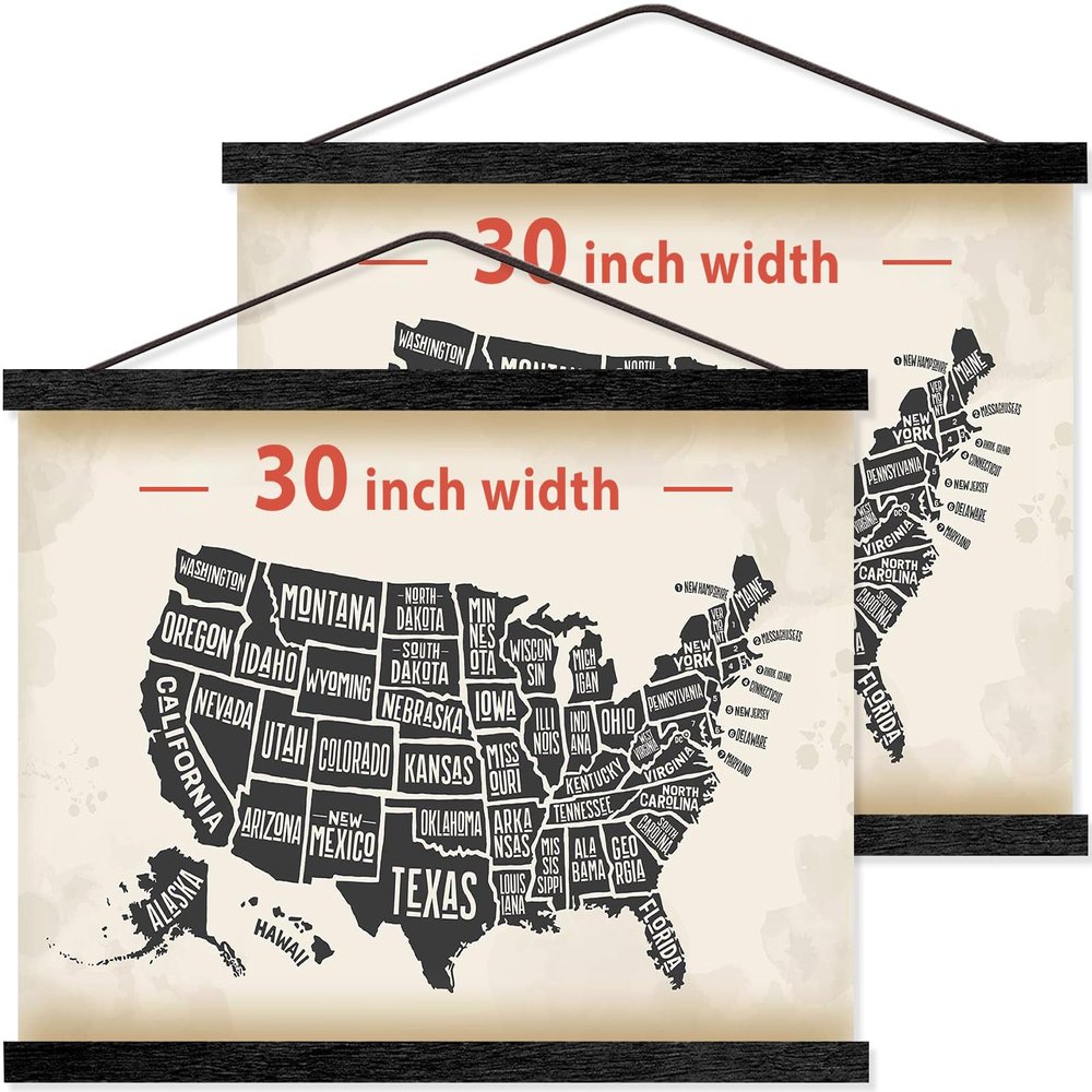 2 Pack Magnetic Poster Hanger Wooden Poster Hangers, 24 Inch, Extra Strong Magnets, Quick Assembly and Easy Use, Wood Poster Hanger for Wall Art, Pictures, Prints, Maps, 30x40 30x20 30x24, Black