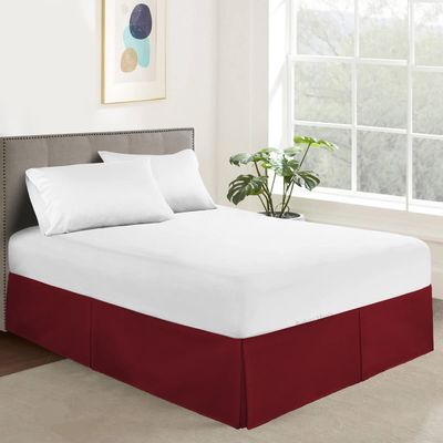 Box Pleated Bed Skirt 21 Inch Drop California King Size Burgundy Color Bed Skirt Split Corner Pleated Style Easy Fit Easy Care Fade & Wrinkle Resistant-100% Microfibre Made