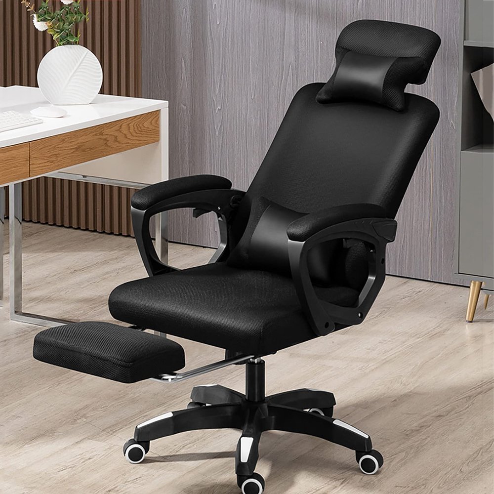 Neck Support Comfortable Office Chair for Sitting All Day,Adults Gaming Chairs Ergonomic Desk Chair,High Back Swivel Task Chairs with Footrest,330 Lb Capacity(64x117-127cm(25x46-50in), Black)