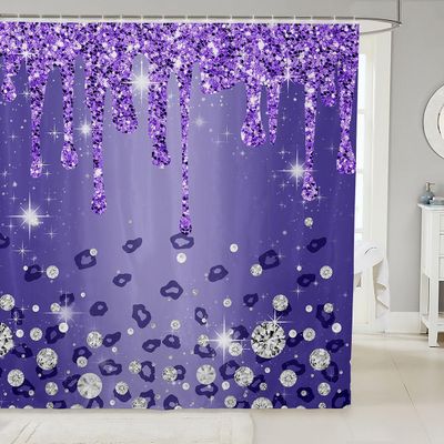 72"x84" Glitter Print (No Glitter) Diamond Leopard Bath Curtain Purple Silver Shiny Animals Shower Curtain For Waterproof Luxury Colorful Bling Bathroom Shower Curtain Set Bathroom Accessories