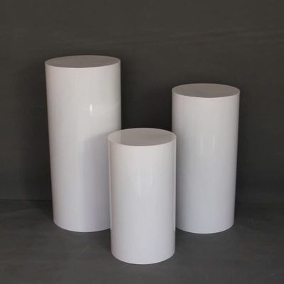 Hebomorym 3 Pcs Cylinder Display Stand, Metal Cylinder Pedestal Stands for Party Wedding Birthday Decoration, Round Cylinder White Plinths Pillars Risers Set, Stackable Storage, Strong Stability