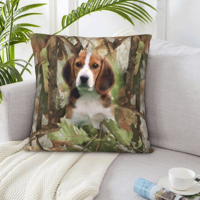KURISOE Throw Pillow Cover Beagle Dog Forest, 24"x24" Square Cushion Covers for Gifts Anniversary Leaves
