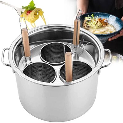 3/4/5 Holes Stainless Steel Pasta Cooker Pot with Strainer Insert Basket,Stainless Steel Pasta Cooker Pot,Pasta Noodle Vegetable Dumpling Cooker Set,for Home Kitchen,3Holes