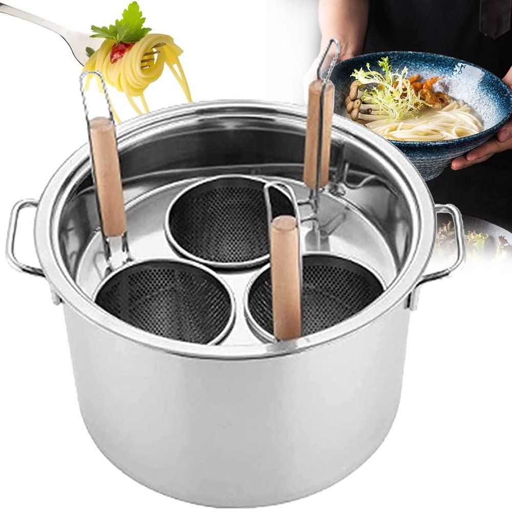 3/4/5 Holes Stainless Steel Pasta Cooker Pot with Strainer Insert Basket,Stainless Steel Pasta Cooker Pot,Pasta Noodle Vegetable Dumpling Cooker Set,for Home Kitchen,3Holes