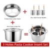 3/4/5 Holes Stainless Steel Pasta Cooker Pot with Strainer Insert Basket,Stainless Steel Pasta Cooker Pot,Pasta Noodle Vegetable Dumpling Cooker Set,for Home Kitchen,3Holes view 2