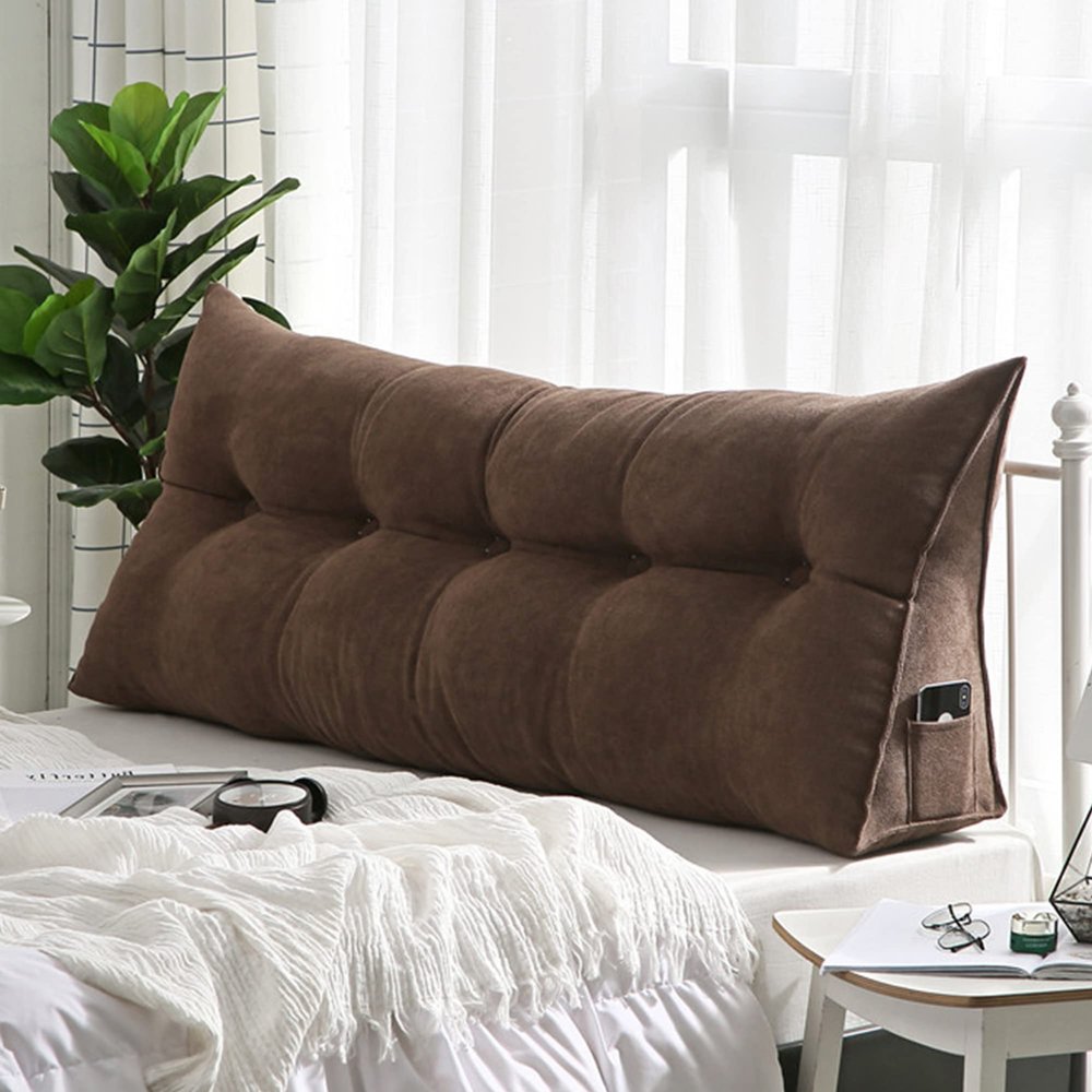 NENIUX Tufted Triangular Backrest Pillow Cushion, Removable Cover Bolster Rest Reading Pillow, Large Headboard Reading Cushion for Bed Sofa Rest,Brown,39x8x20inch