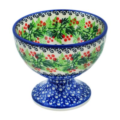 Polmedia Polish Pottery Goblet - Blooming Rowan Pattern Handmade in Boleslawiec Poland by Ceramika Artystyczna + Certificate of Authenticity