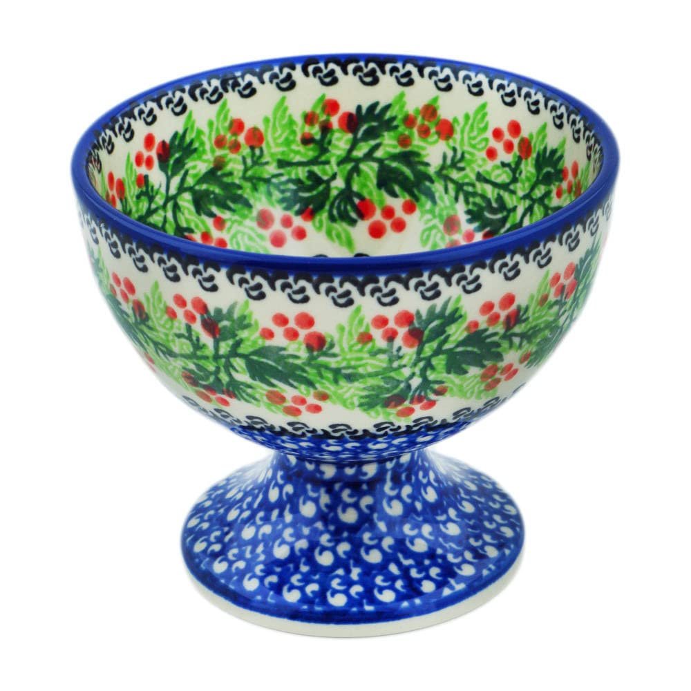 Polmedia Polish Pottery Goblet - Blooming Rowan Pattern Handmade in Boleslawiec Poland by Ceramika Artystyczna + Certificate of Authenticity