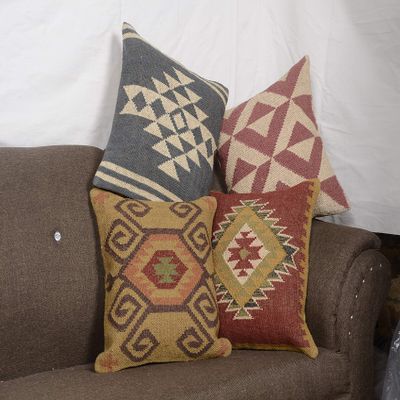 Arise Export Boho Throw Pillow Covers Set of 4 - Rug Cushioncase Handcrafted Kilim Pillow Cover Wool and Jute Woven Cushion Cover Ethnic Home Decor Couch, Sofa or Bed (Pattern 2, 18" x 18")