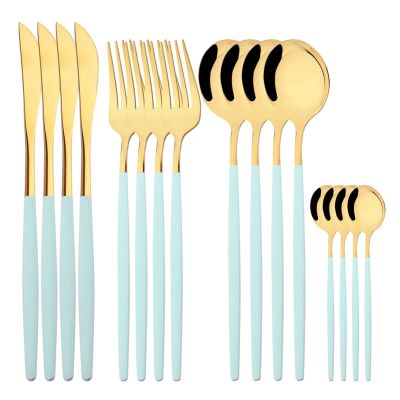 NEPIAN Black 16pcs Dinnerware Forks Spoons Cutlery Set 304 Stainless Steel Silverware Western Tableware Set Wedding Gift leisurely (Color : Mint Gold)