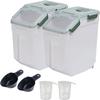 AnRui Airtight Flour Storage Container 25lb, Plastic Grain Storage Bucket, Rice Cereal Dispenser Organizer Box with Lid, Cat Dog Food Storage Bin with Measuring Cup, Scoop, Wheels, 2Pcs Green view 1