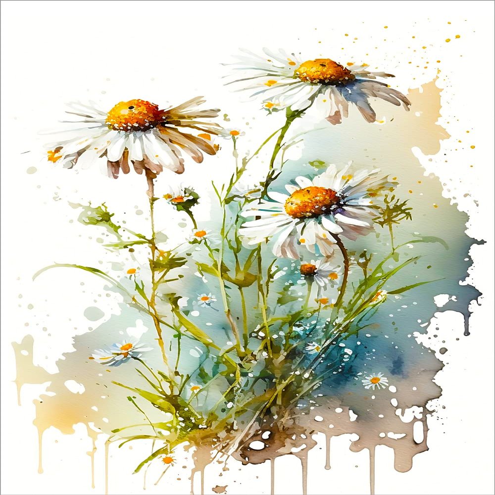 7Dots Art. Watercolor Flowers Art. Watercolor Art Print, poster size, bedroom, and kid's room. No frames included. (chamomile)