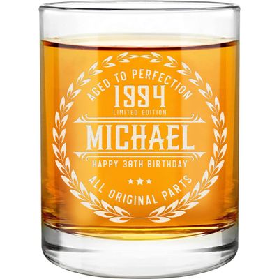 30th Birthday Gifts for Men - Personalized Whiskey Glass - Old Fashioned Funny Novelty 30 Year Old Man Gift Ideas - 30th Decorations for Dad, Husband, Friend - 30th Birthday Present for Him 1993 Gift