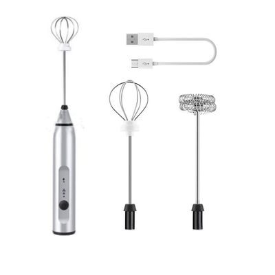 304 stainless steel handheld electric milk frother whisk automatic pigment mixer USB rechargeable electric milk powder beater (Silver)