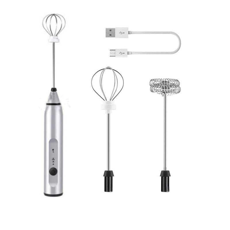 304 stainless steel handheld electric milk frother whisk automatic pigment mixer USB rechargeable electric milk powder beater (Silver)