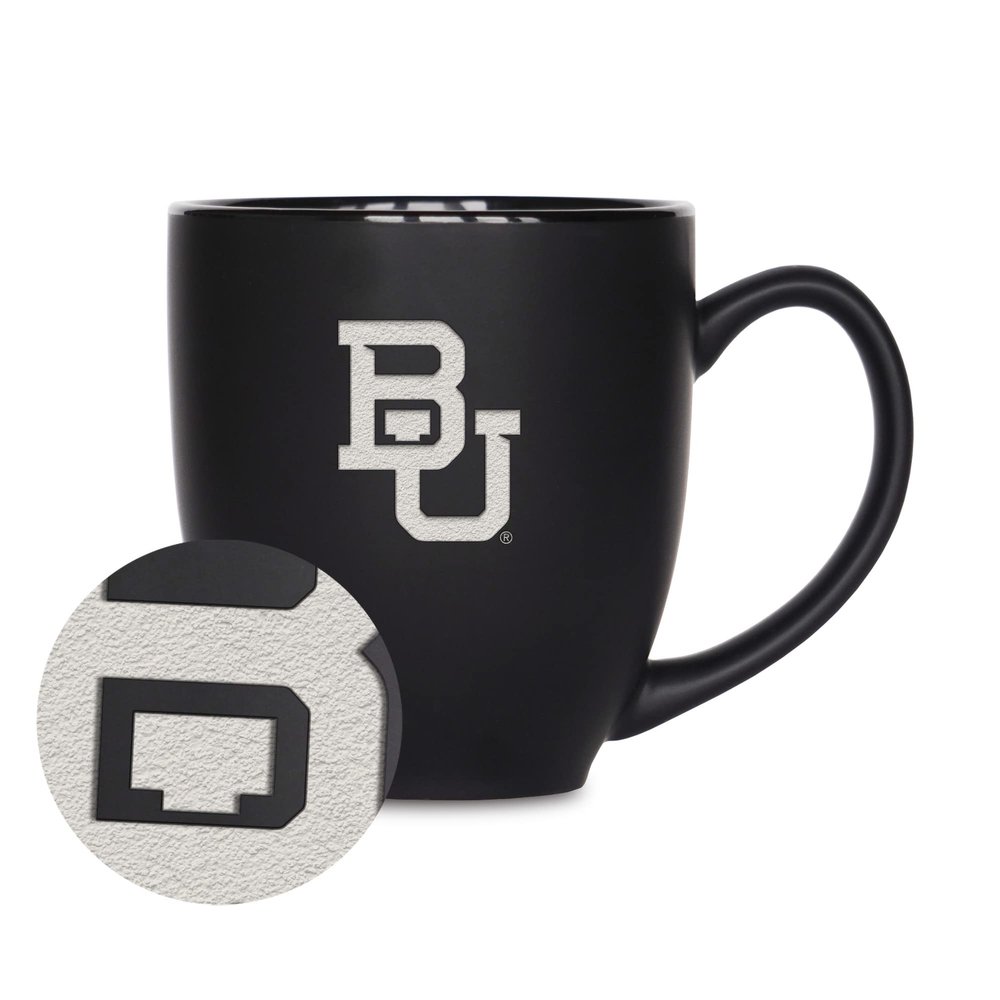 Rico Industries NCAA Baylor Bears Main 15oz Laser Engraved Matte Black Ceramic Bistro Mug - For Hot or Cold Drinks